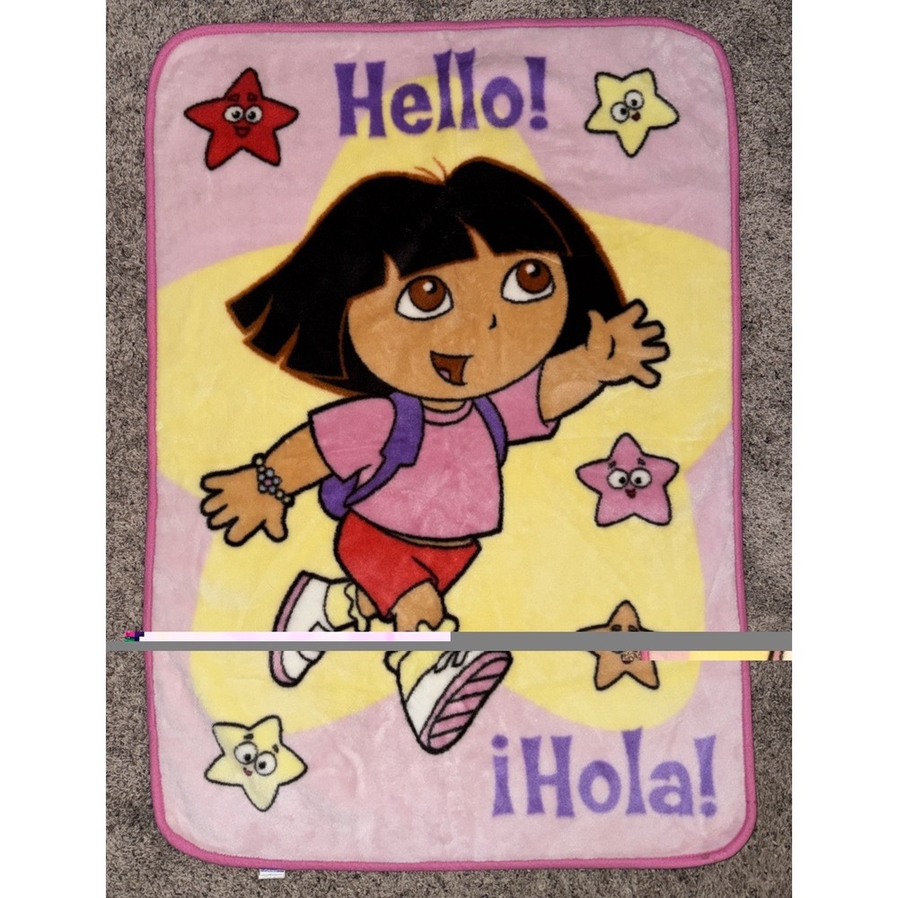 Dora the Explorer Plush Fleece Blanket 28" X 42" Hello Hola Stars 2006 Vtg Y2K